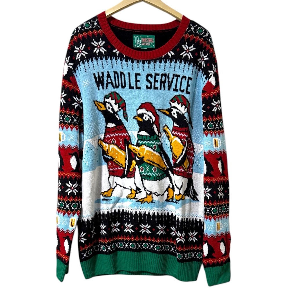 Ugly Christmas Sweater Waddle Service Penguin Sweater Size XXL